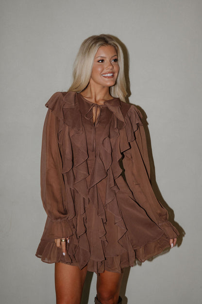 Front Ruffle Dress-Dark Mocha