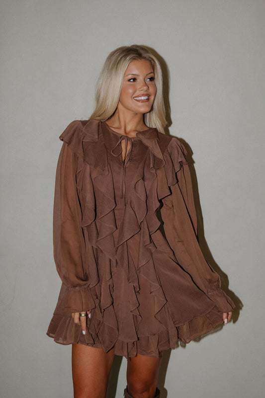 Front Ruffle Dress-Dark Mocha