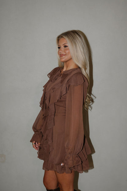 Front Ruffle Dress-Dark Mocha