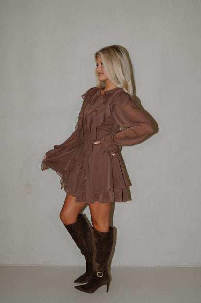 Front Ruffle Dress-Dark Mocha